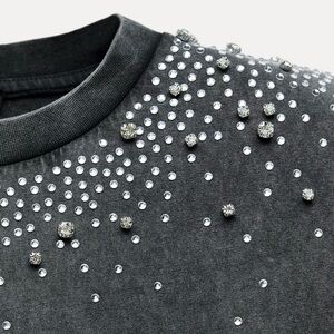 Zara Washed Black Rhinestone Muscle Tee